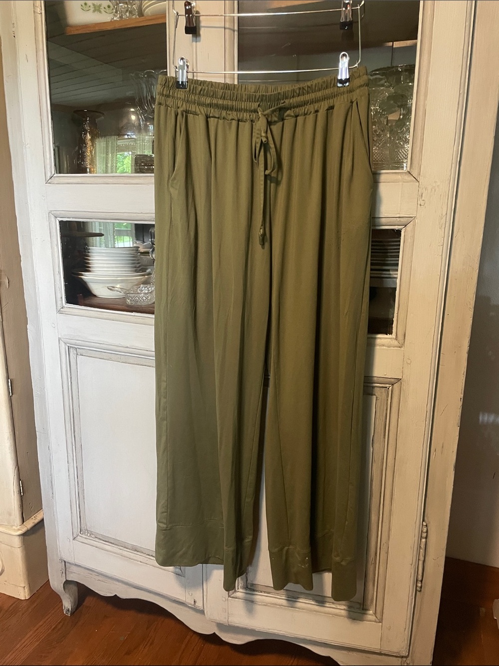 Olive Drawstring Wide-Leg Pants for Women